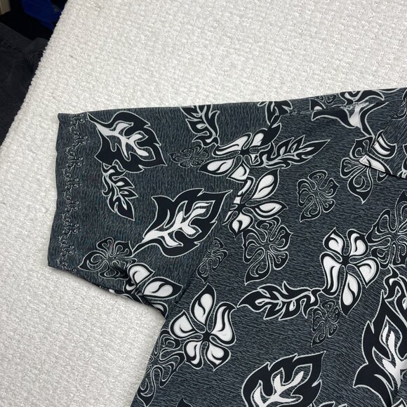 Y2K 725 Originals Mens L Hawaiian Tribal Print Button up Shirt Grey / Black - Picture 3 of 15